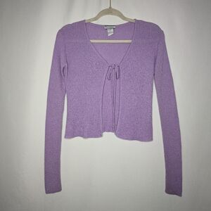 Evolution Not Revolution Women Vintage Y2K Ribbed Knit Tie-Front Cardigan Top M